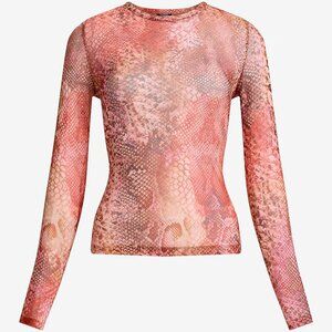 NEW Express Pink Snakeprint Mesh Long Sleeve Tee, Small